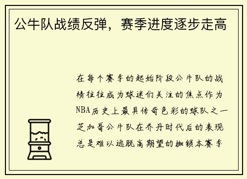 公牛队战绩反弹，赛季进度逐步走高